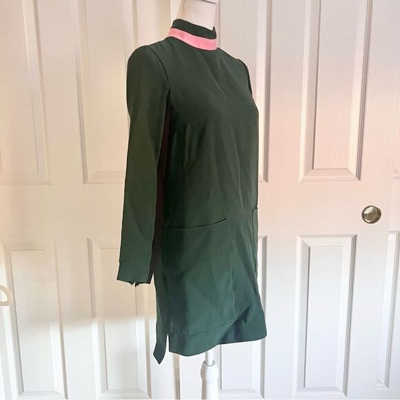Burberry Ladies Long-sleeve Silk Wool Shift Dress Green US 0 NEW - Picture 6 of 11